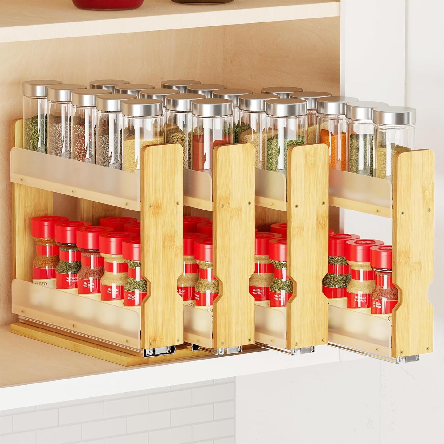 SpaceAid Bamboo Pull Out Spice Rack Organizer for Kitchen Use