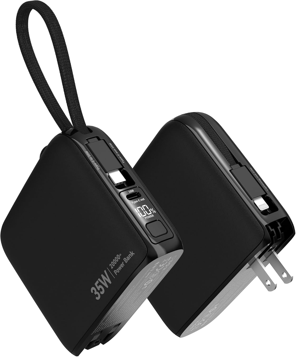 Portable Charger Power Bank with Built-in Cable & Wall Plug
