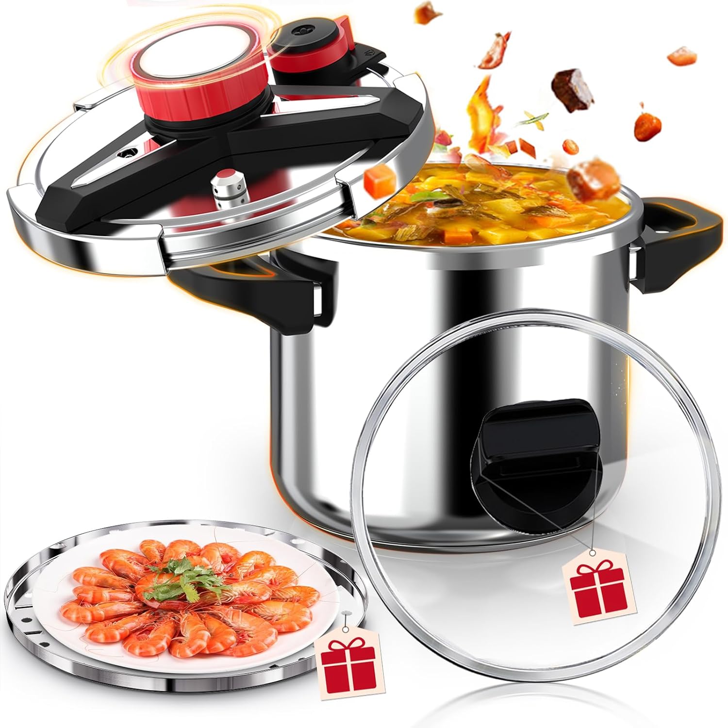 18/8 Stainless Steel Pressure Cooker 6 Quart for Fast Cooking