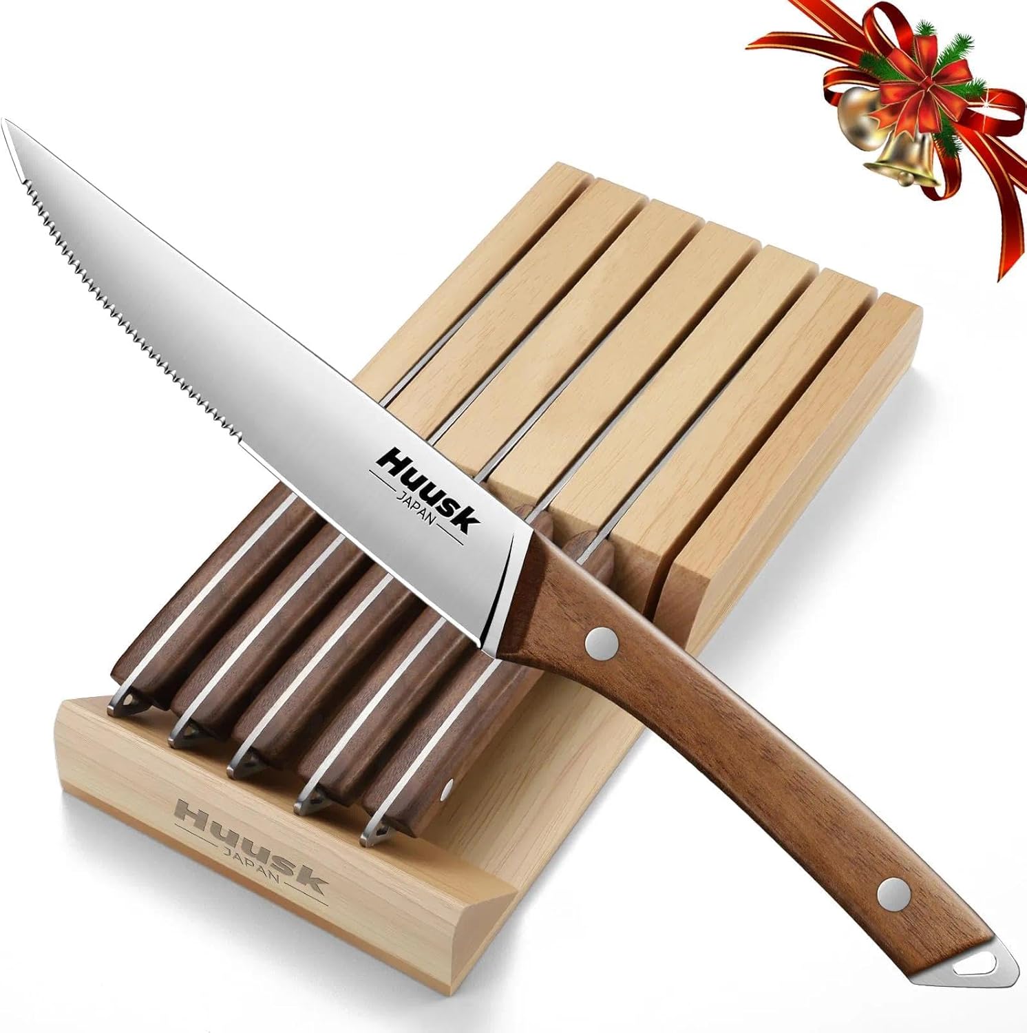 Huusk Steak Knives Set of 6 with Drawer Organizer for Precision
