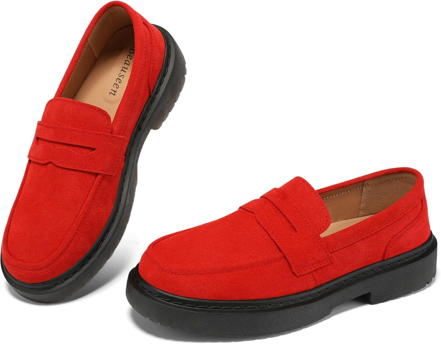 BEAUSEEN Women's Suede Penny Loafers - Chic Casual Slip On Shoes