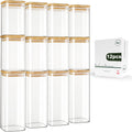 Square Glass Storage Jars with Bamboo Lids - Stackable Pantry Set