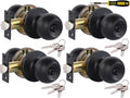 Matte Black Door Knobs 4 Pack with Lock and Keys All Alike - Durable