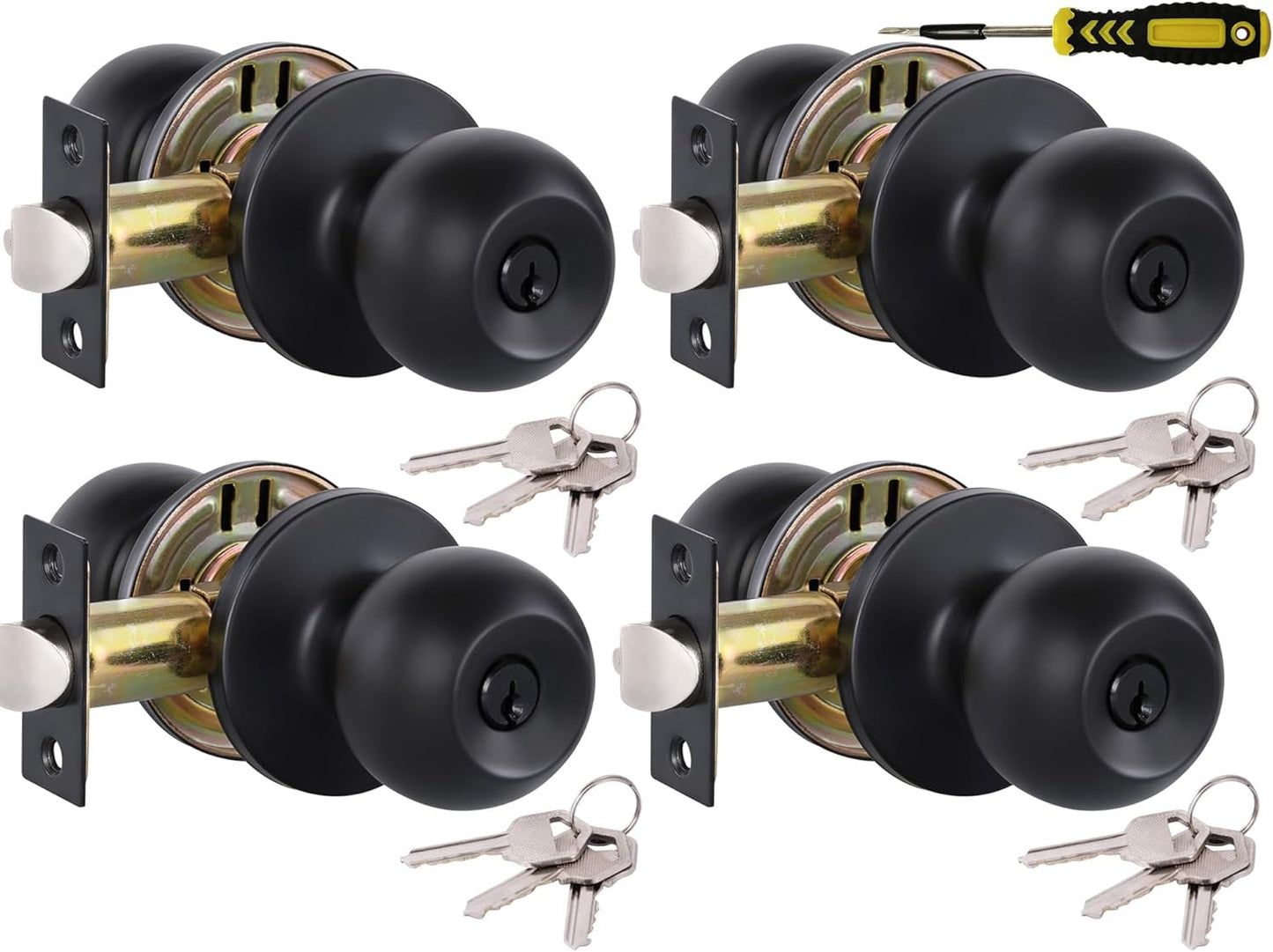 Lanwandeng Matte Black Door Knobs with Lock and Keys - 4 Pack