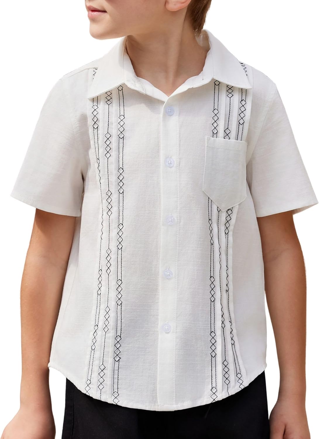 Boys Guayabera Shirt Short Sleeve Cotton Linen Beach Tops