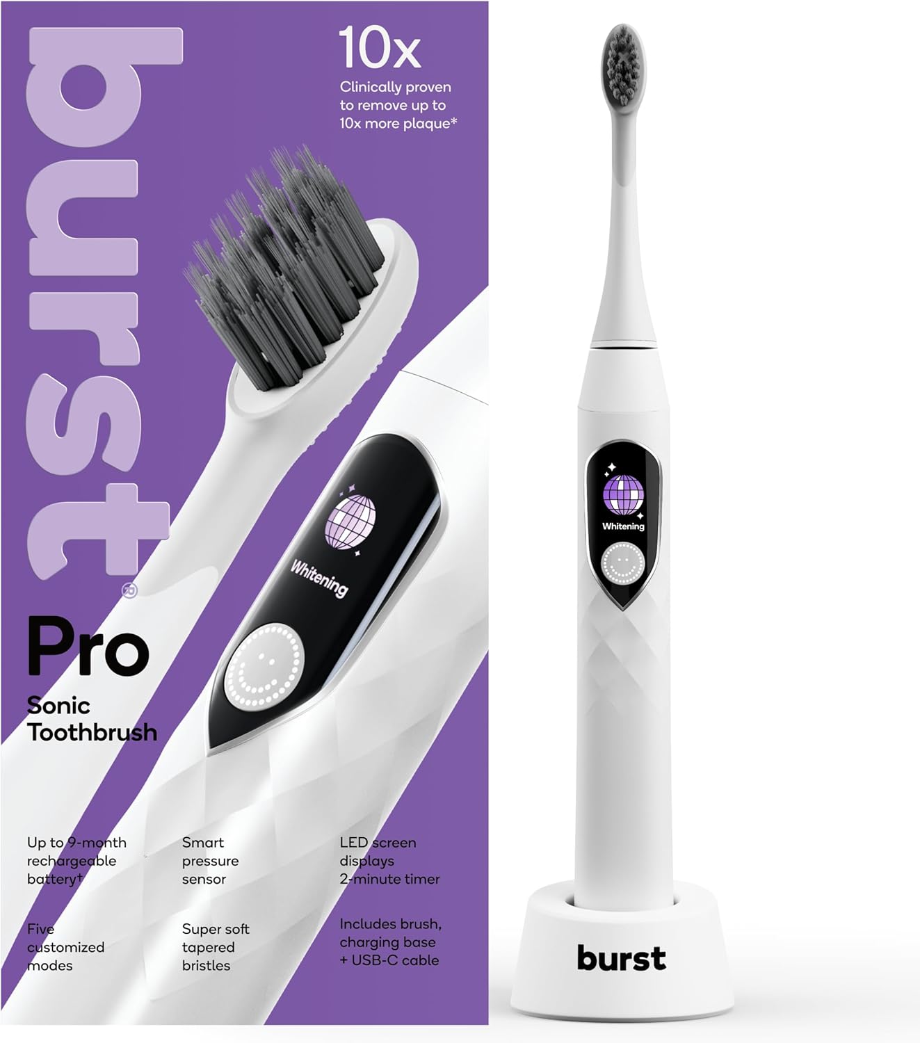 Burst Pro Sonic Electric Toothbrush with Soft Bristles and Modes