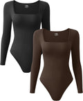Women's 2 Piece Ribbed Square Neck Bodysuits - Stretchy Comfort