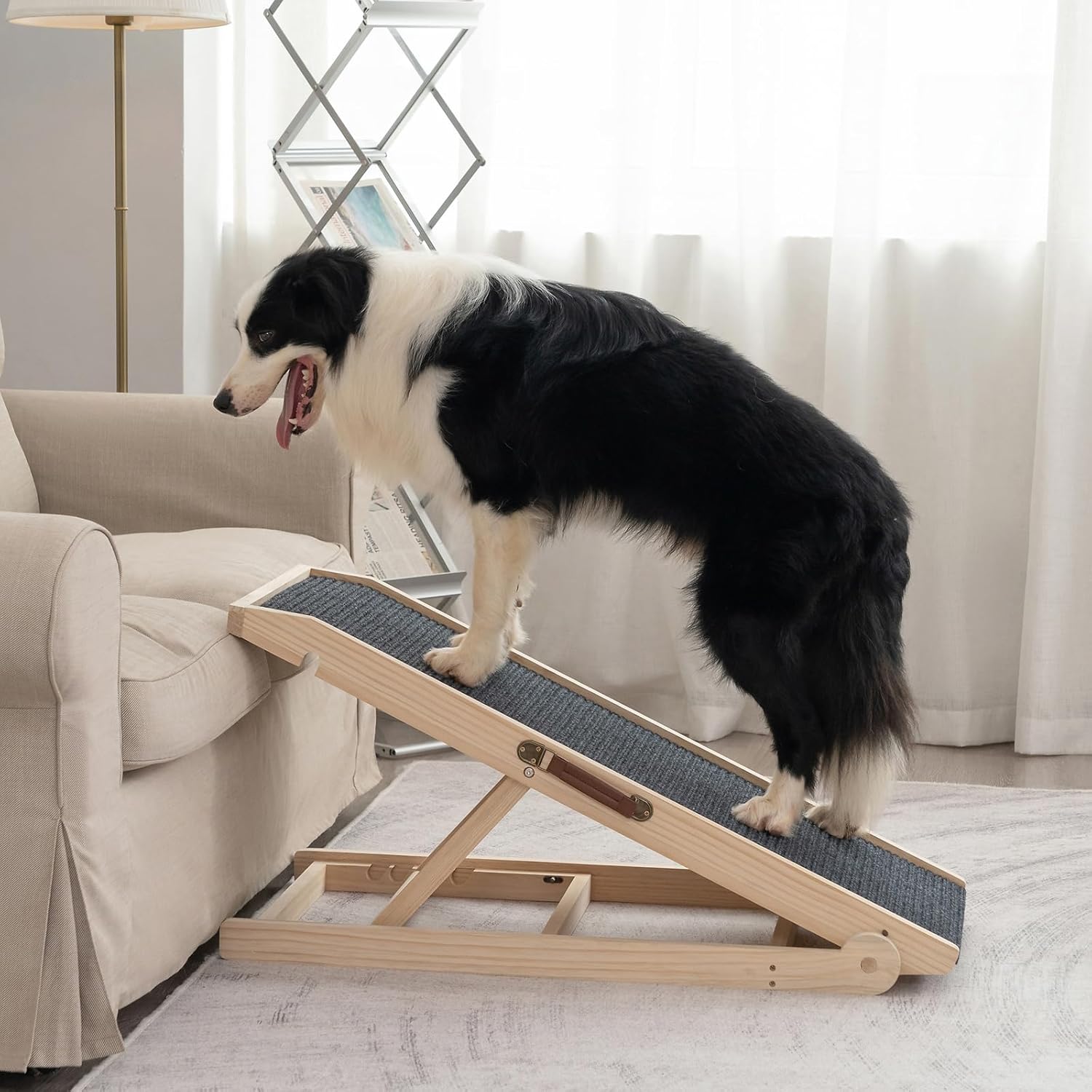 Dog Ramp for Bed Couch - Adjustable Wooden Pet Steps Stairs