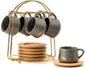 4 oz Porcelain Espresso Cups with Saucers and Metal Stand - Marbling