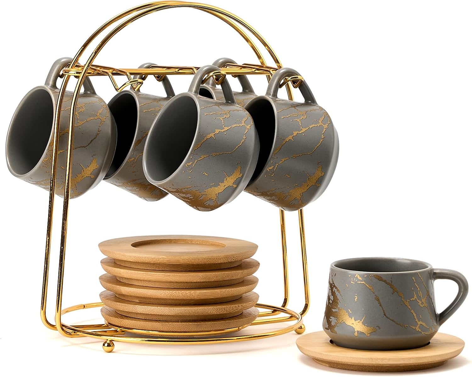 LUKA Ceramic Espresso Cups Set of 6 with Saucers and Stand