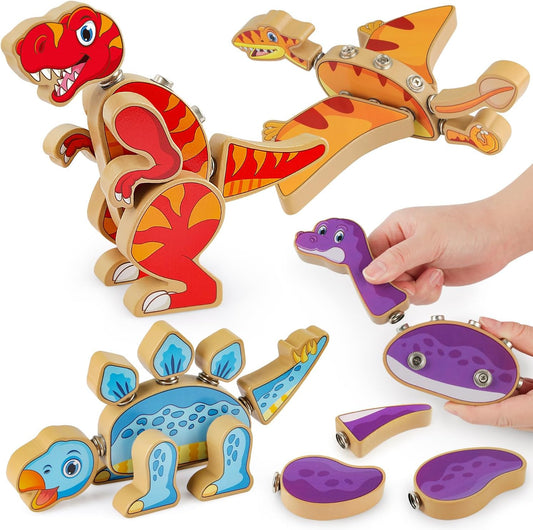 Coogam Wooden Dinosaur Building Set