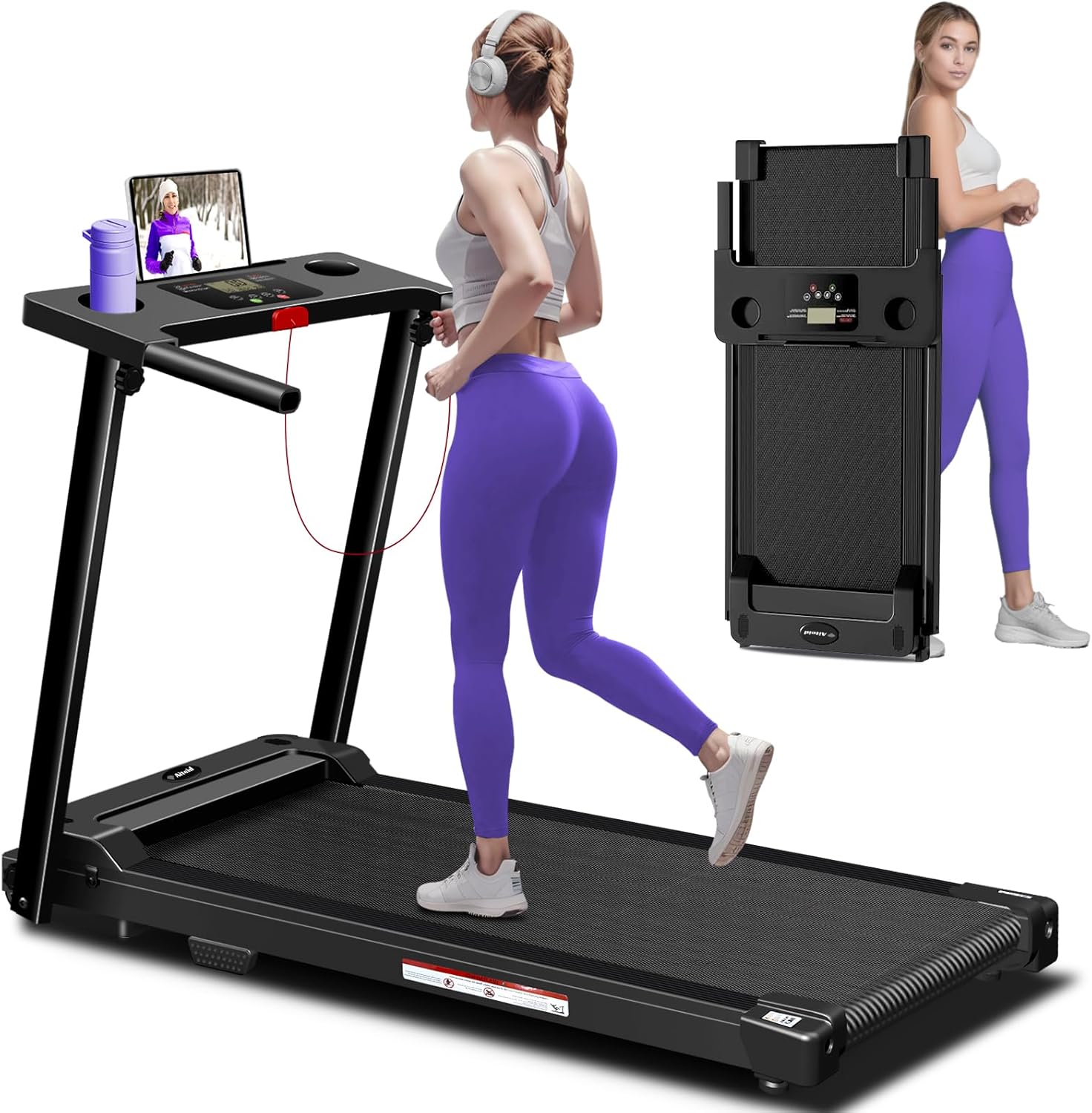 Portable Electric Treadmill with Handles for Home Use