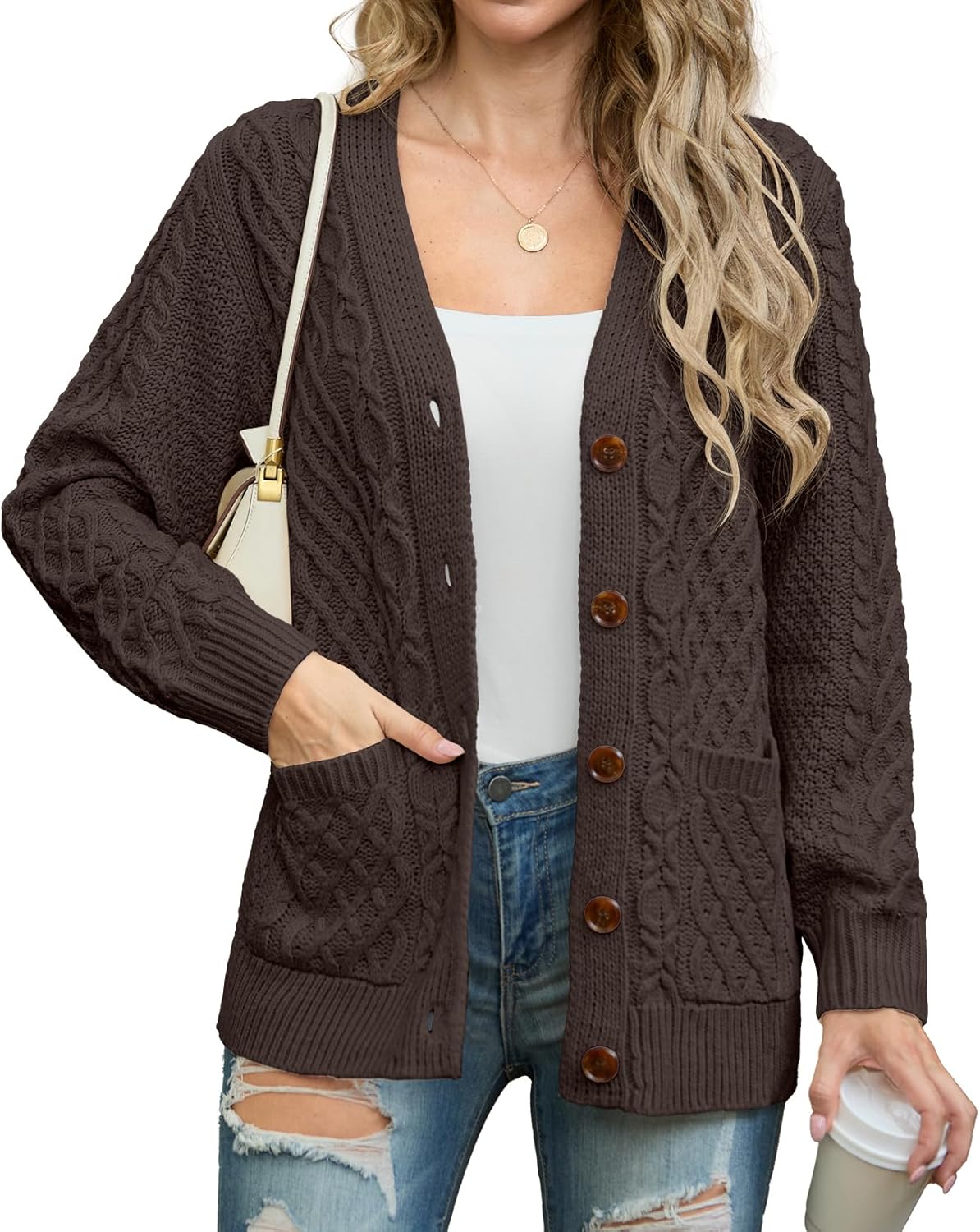 GRECERELLE Women 2025 Fall Long Sleeve Cable Knit Cardigan