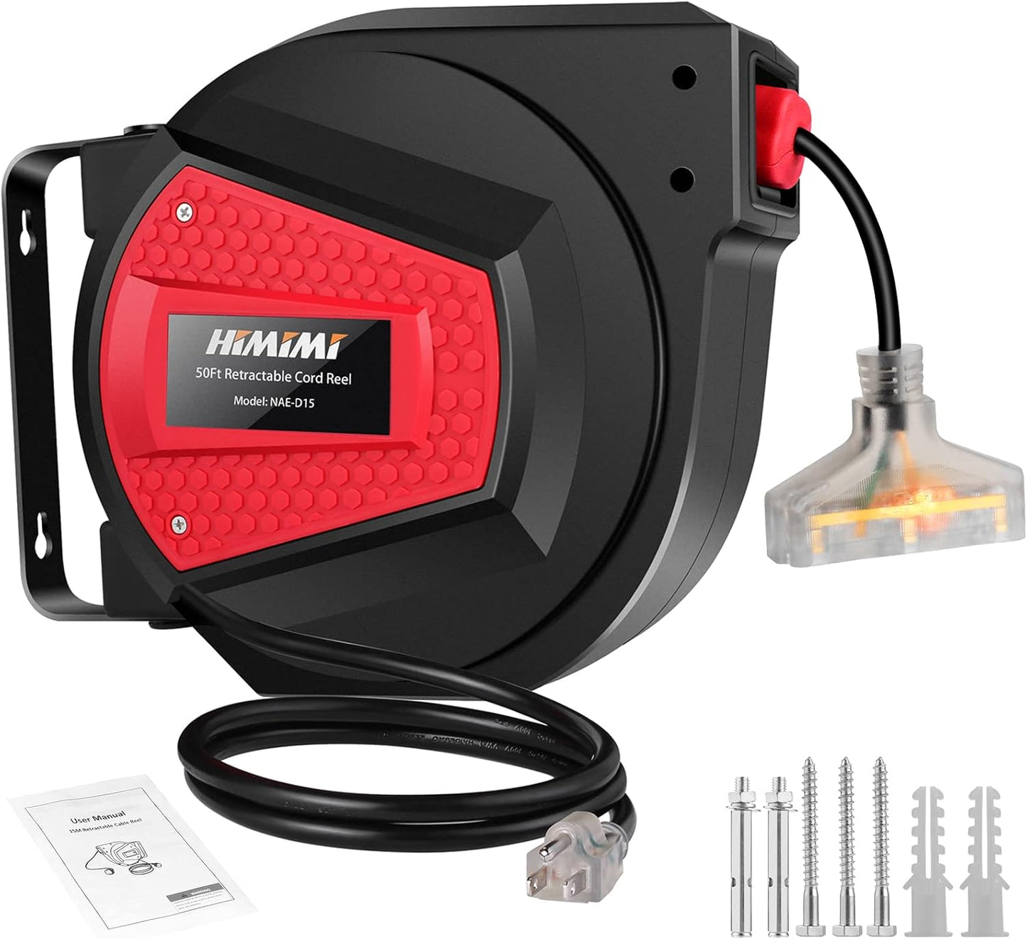 Himimi 50FT Retractable Extension Cord Reel for Garage Use