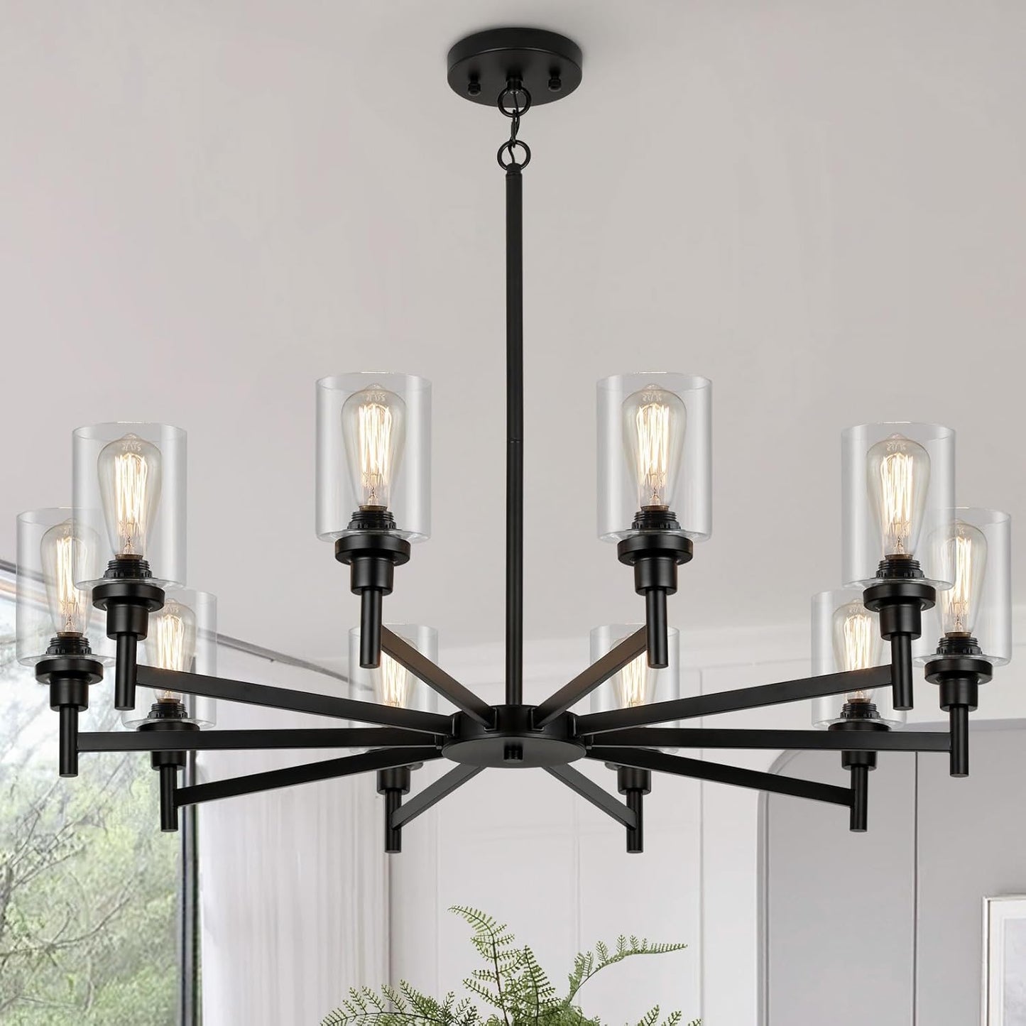 10 Light Large Black Farmhouse Chandelier for Dining Room