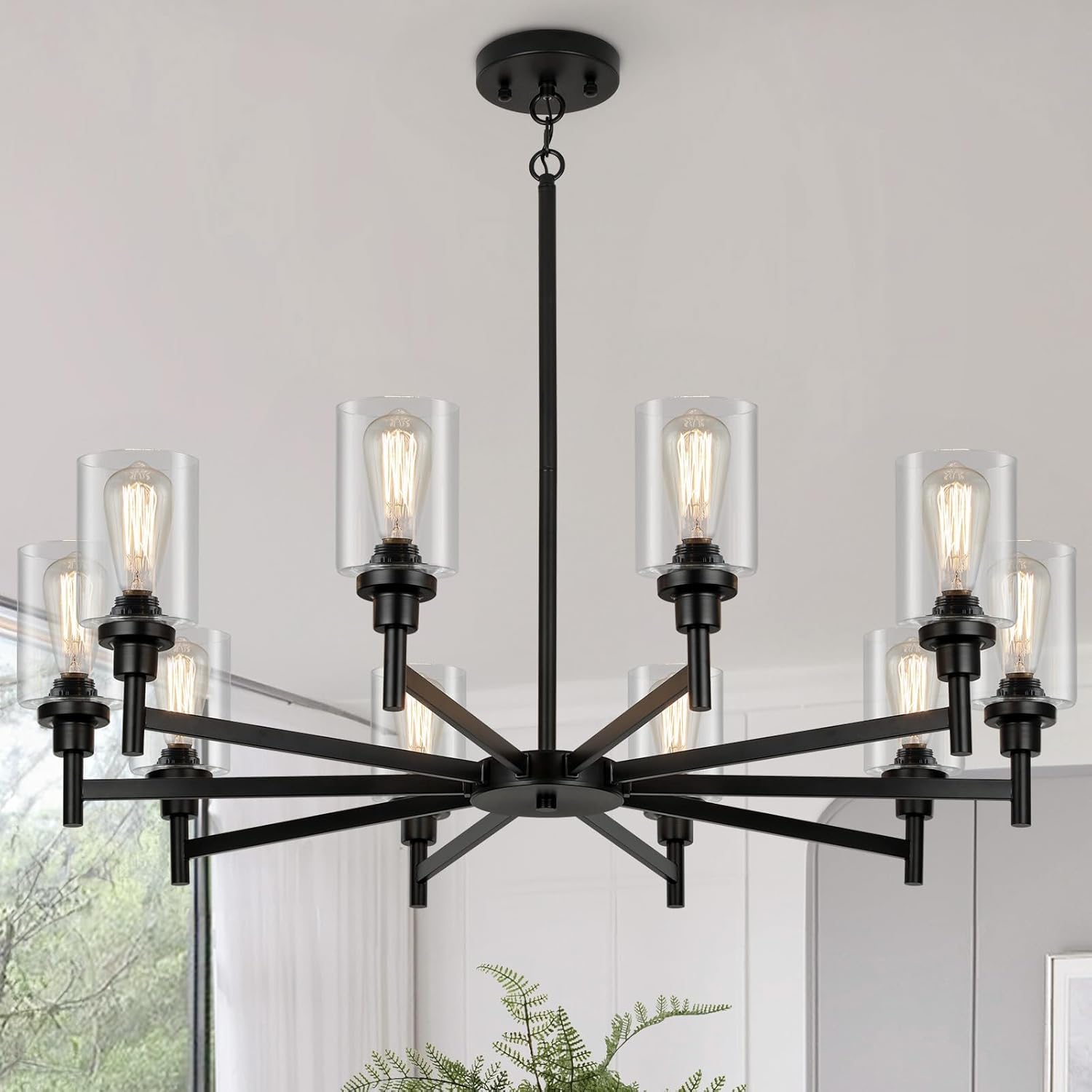 10 Light Large Black Farmhouse Chandelier for Dining Room