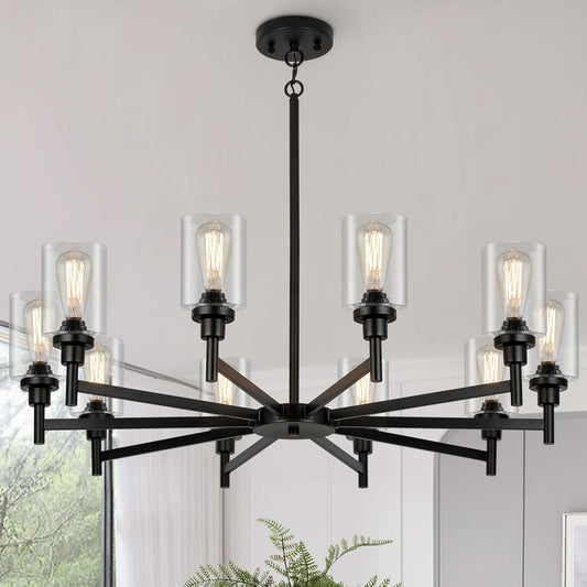 10 Light Large Black Farmhouse Chandelier for Dining Room