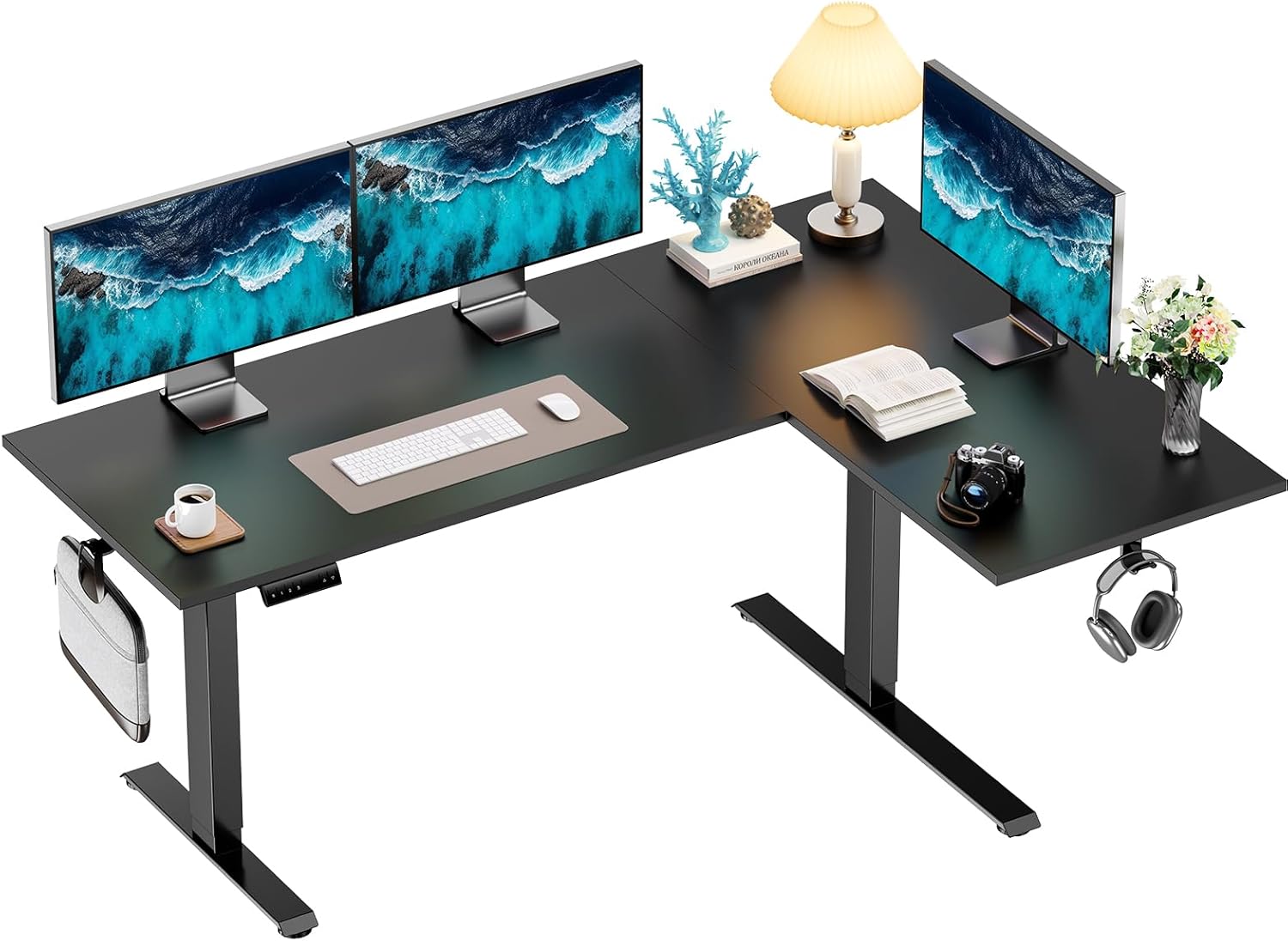 Versatile Dual Motor L Desk for Home Office by HUANUO