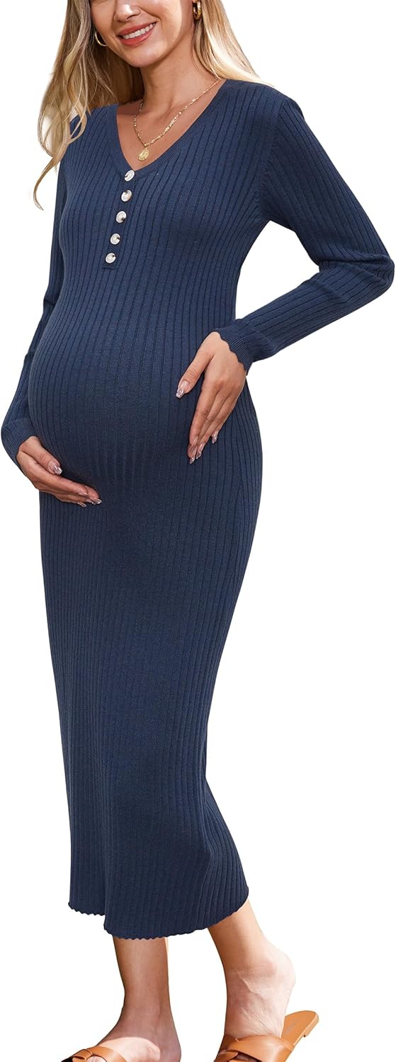 OUGES Women's Wool Blend Maternity Sweater Dress for Winter