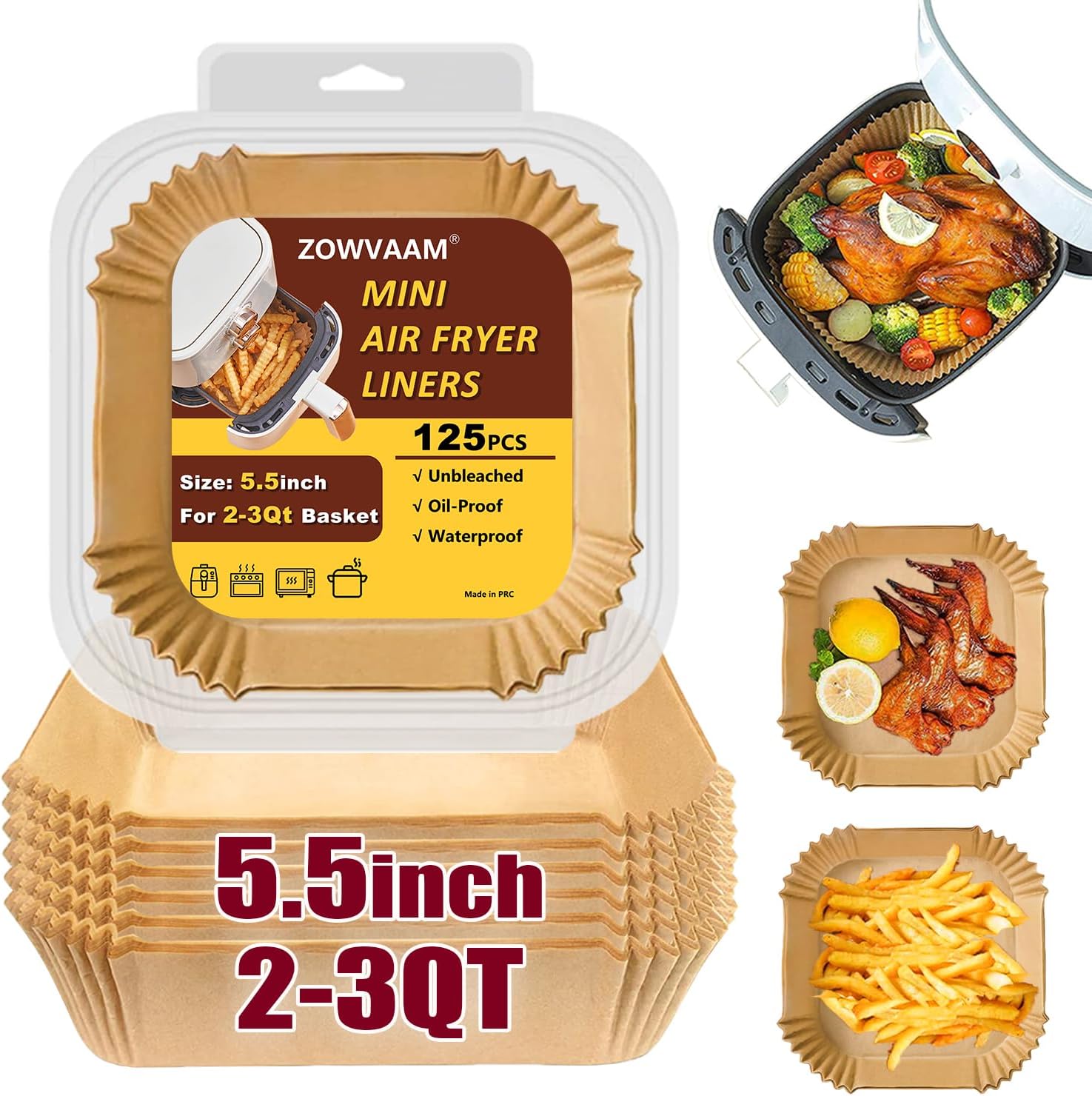 125PCS Square Mini Air Fryer Liners - Easy Cleanup!