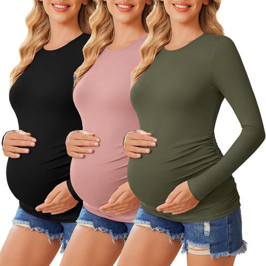 Ekouaer Maternity Shirts Long Sleeve Crew Neck Tops for Moms