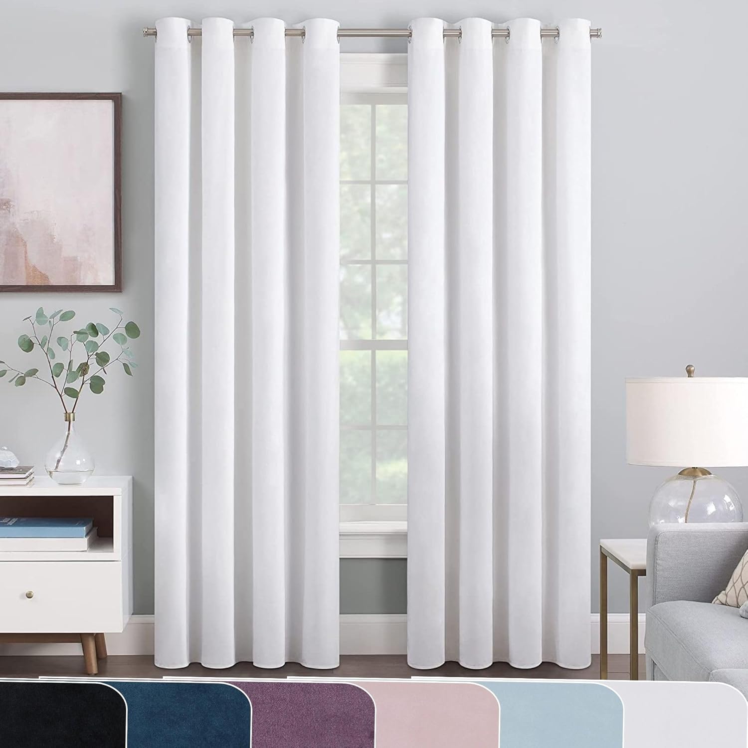Eclipse Aurelia Velvet Noise Reduction Curtains, 52x84 in, White