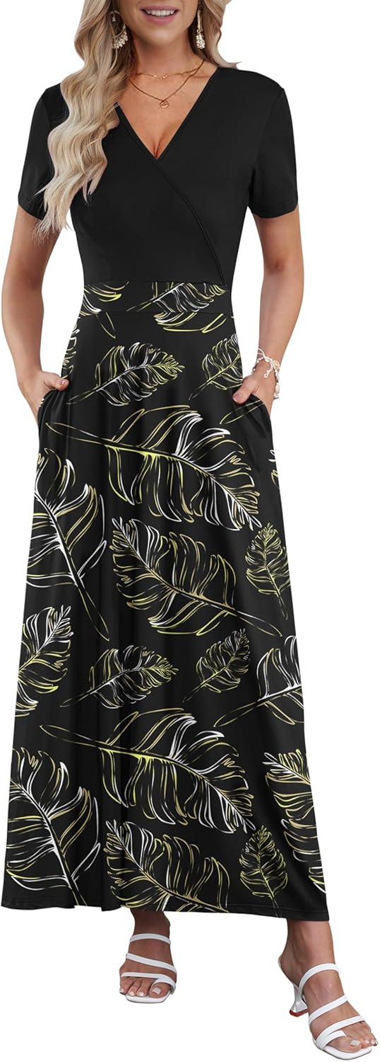 AUSELILY Maxi Dresses for Women with Pockets and Floral Print
