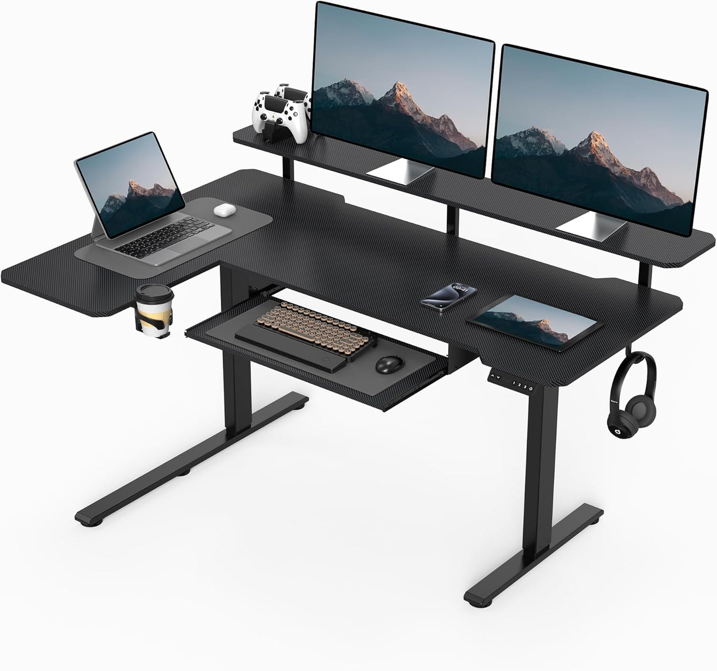 59 Inch L Shaped Standing Desk with Adjustable Height Features