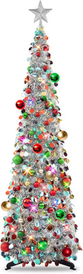 Pop Up Silver Mix Tinsel Christmas Tree 5Ft Slim - Sparkling