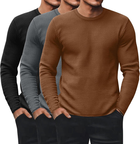 Men's Waffle Long Sleeve Shirts - Comfortable Thermal Tops