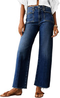 Womens High Waisted Cropped Jeans - Baggy Straight Raw Hem