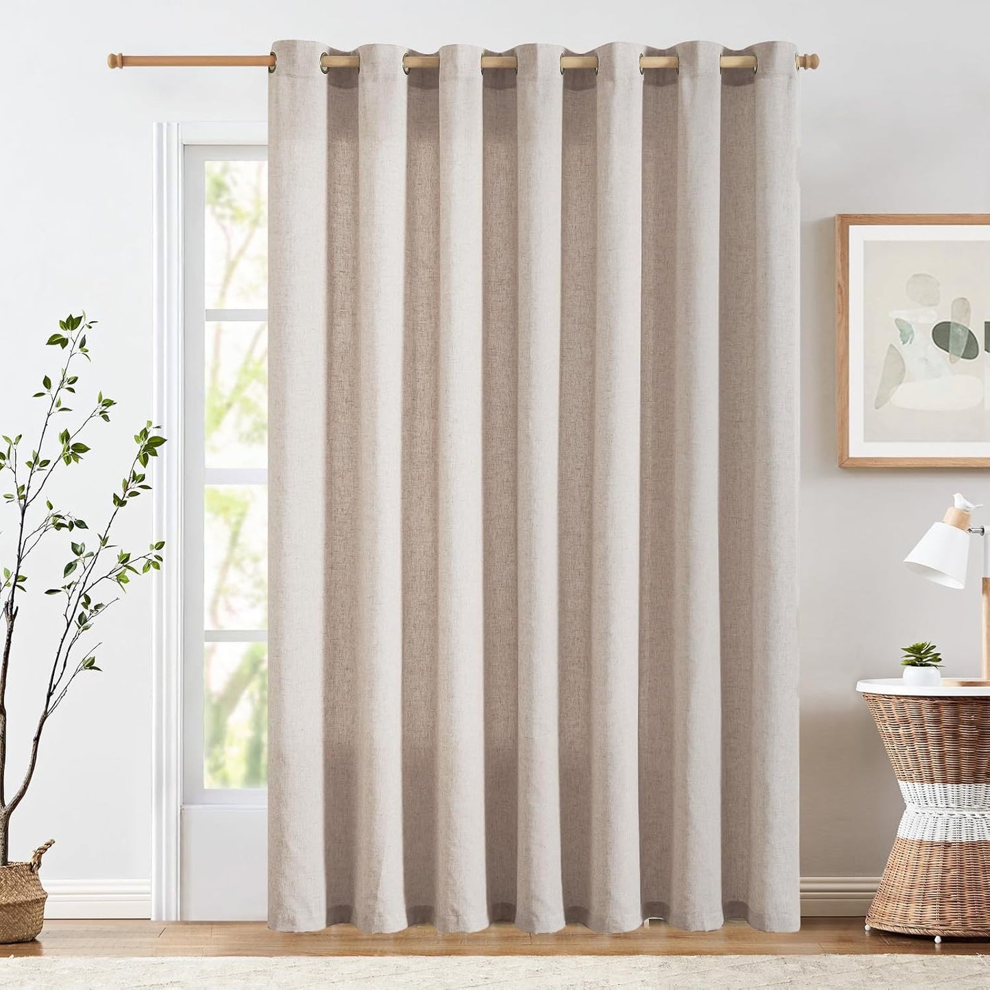 jinchan Linen White Curtain for Living Room Extra Wide 100 in