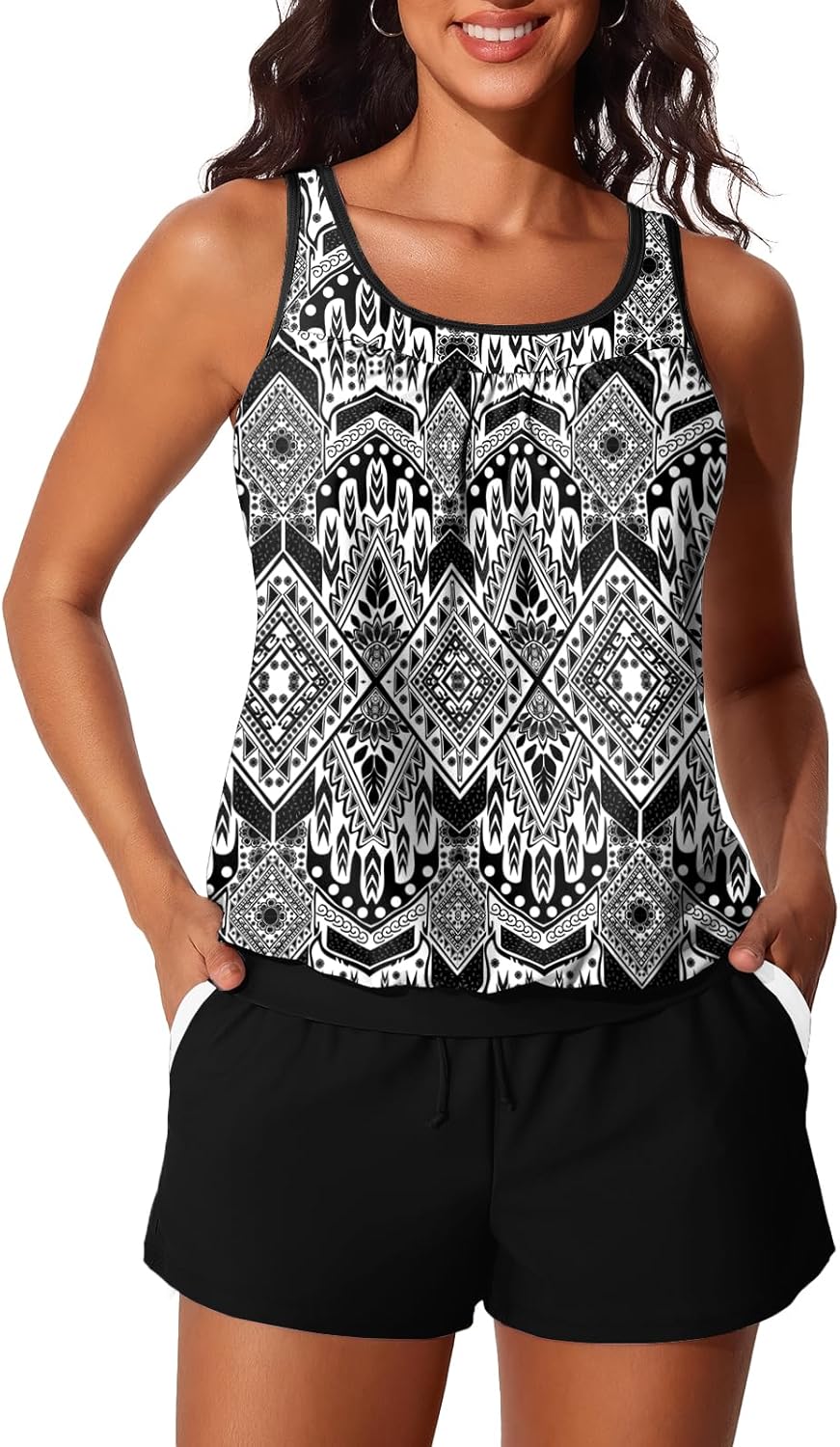 Summer Mae Blouson Women's Tankini Swimsuits with Tummy Control