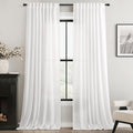 Linen White Curtains 84 in Long Semi Sheer Panels - Light Filtering
