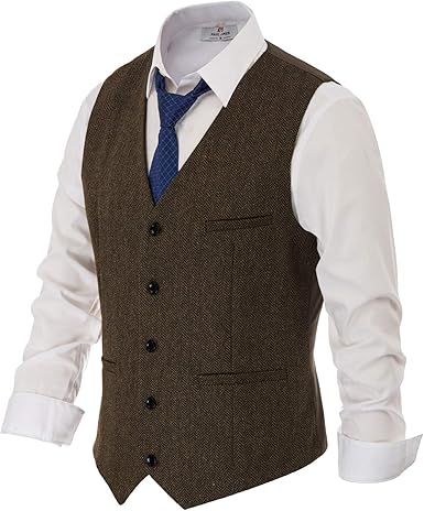 PJ PAUL JONES Men's Herringbone Tweed Suit Vest for Casual Style