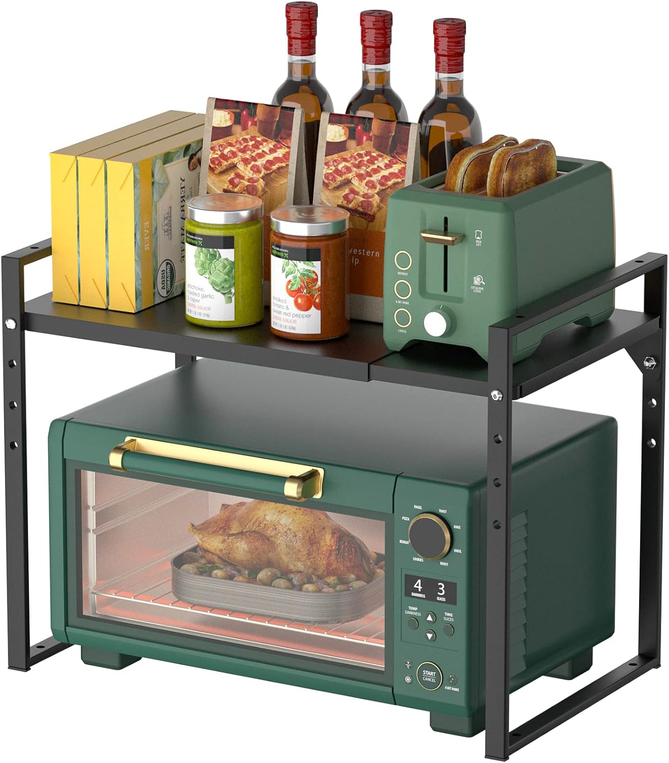 Adjustable Microwave Oven Rack, Space-Saving Black Shelf