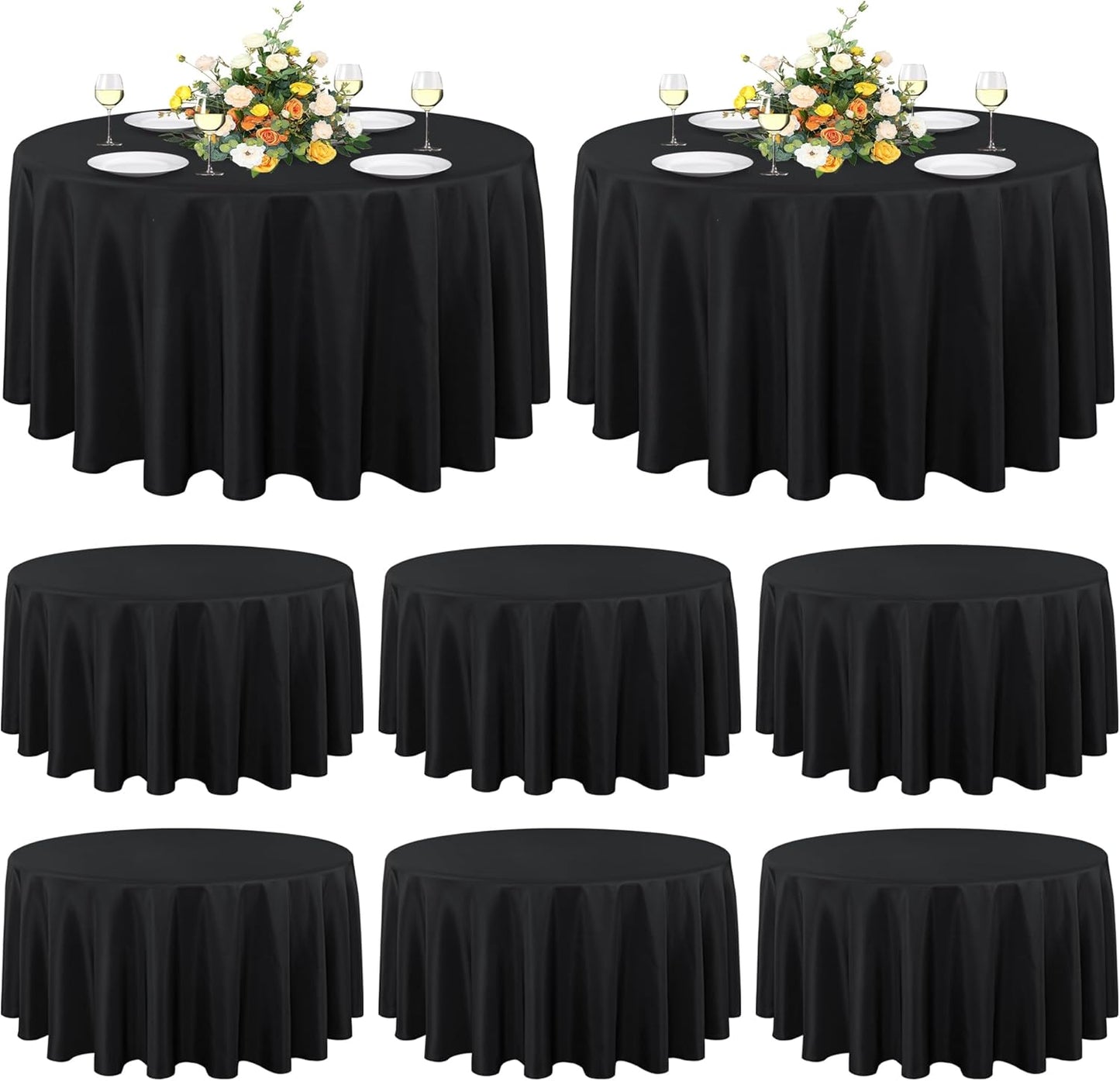 Sancua 8 Pack Round Tablecloth 90 Inch Black for Events