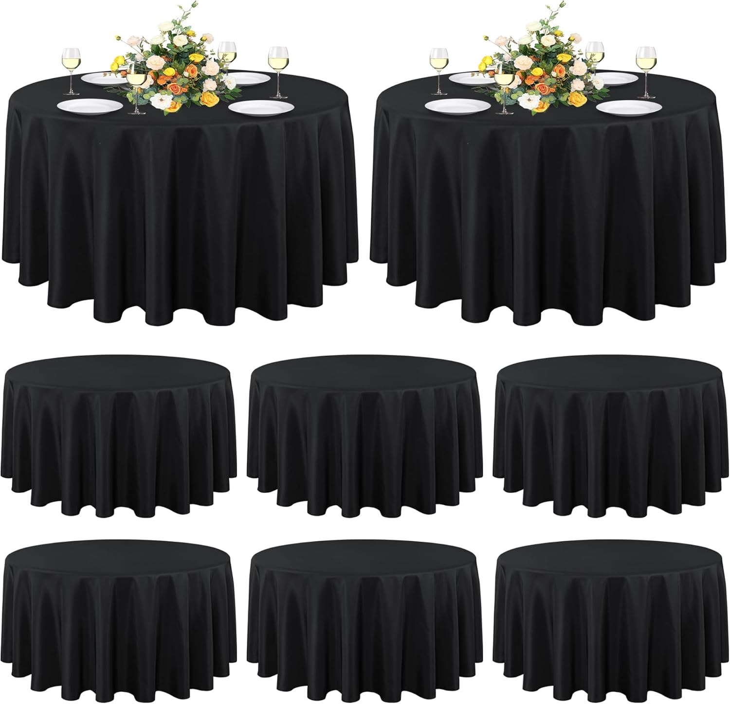 Sancua 8 Pack Round Tablecloth 90 Inch Black for Events