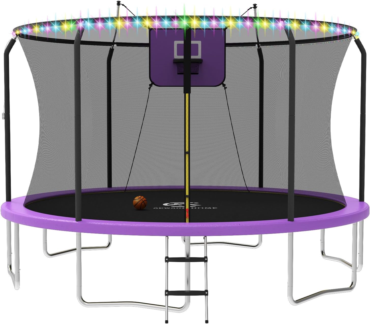 Outdoor Trampoline with Basketball Hoop and LED Lights for Fun