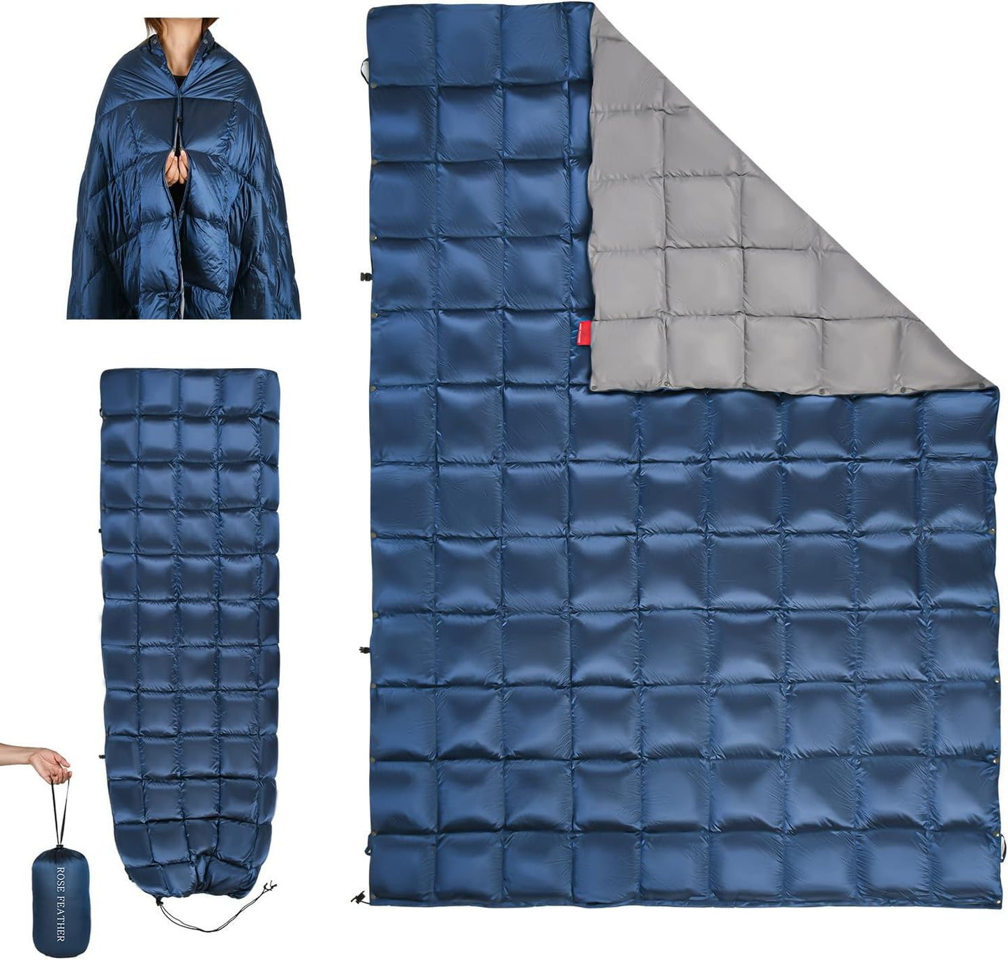 Down Camping Blanket - Lightweight, Warm & Packable Travel Quilt