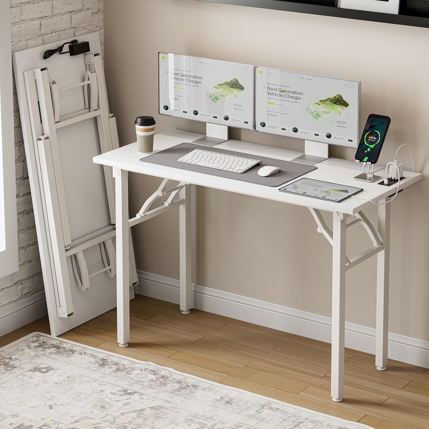 Frylr Small Folding Computer Desk with Integrated Power Hub