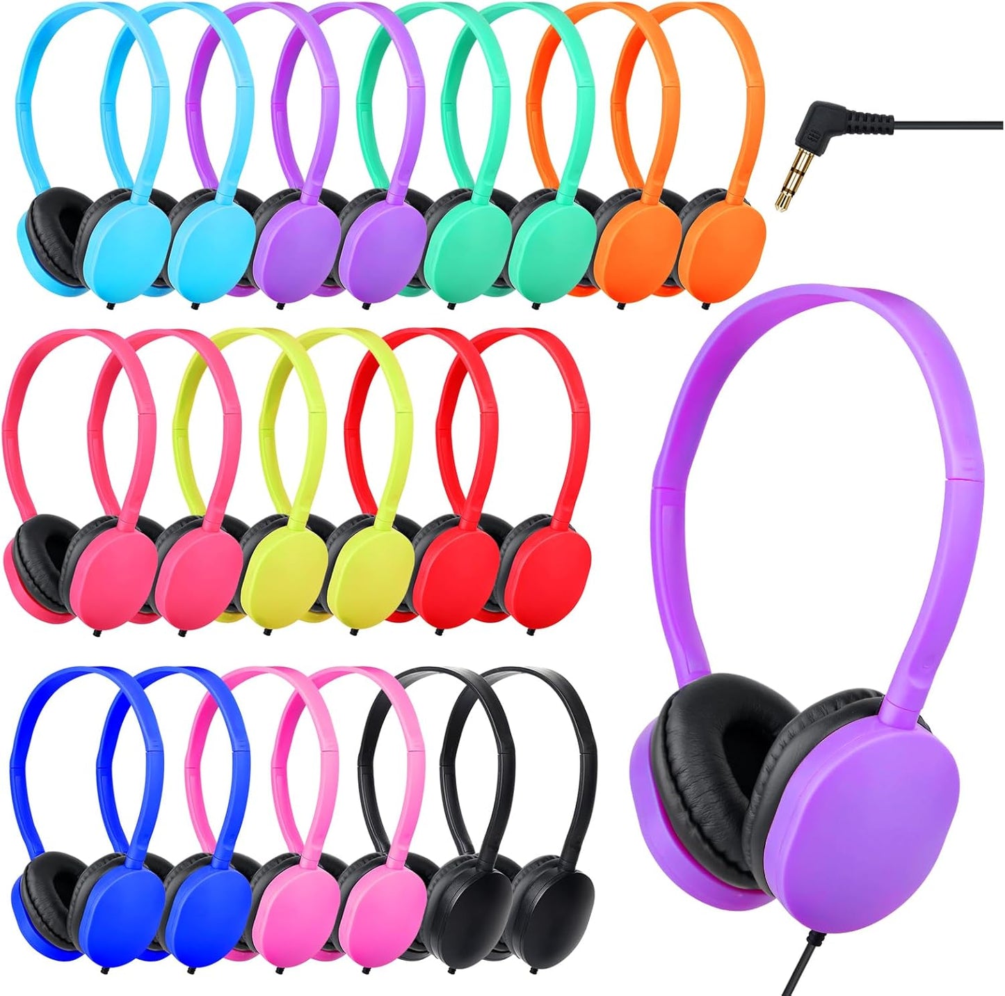 Bulk Classroom Headphones for Students - 20 Pack Set