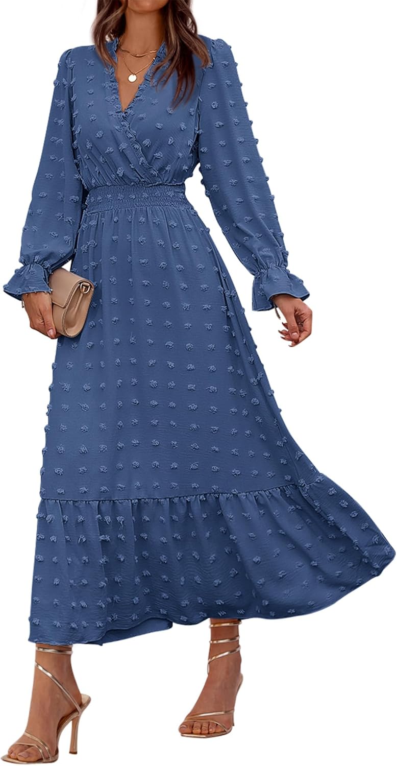 BTFBM Women Fall Maxi Dresses 2025 Long Sleeve V Neck Style