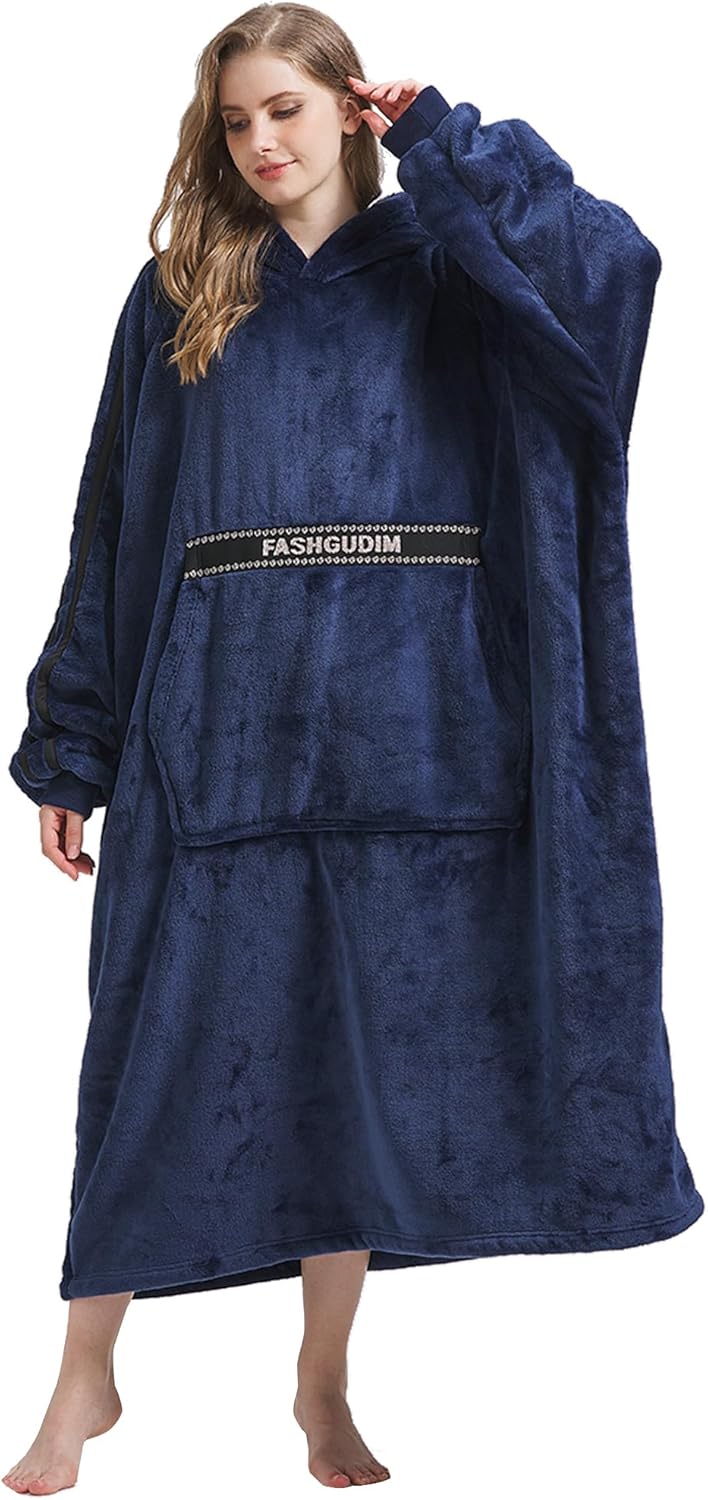 FashGudim Cozy Hoodie Blanket Navy
