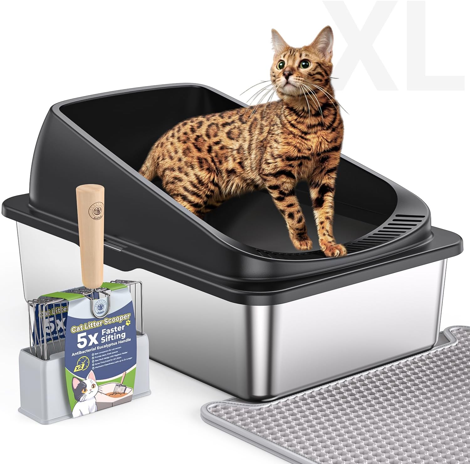 PEDIBAT Stainless Steel Cat Litter Box: XL High-Sided Design