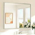 Bathroom Mirror 42 x 36 in Brushed Nickel Beveled Frame