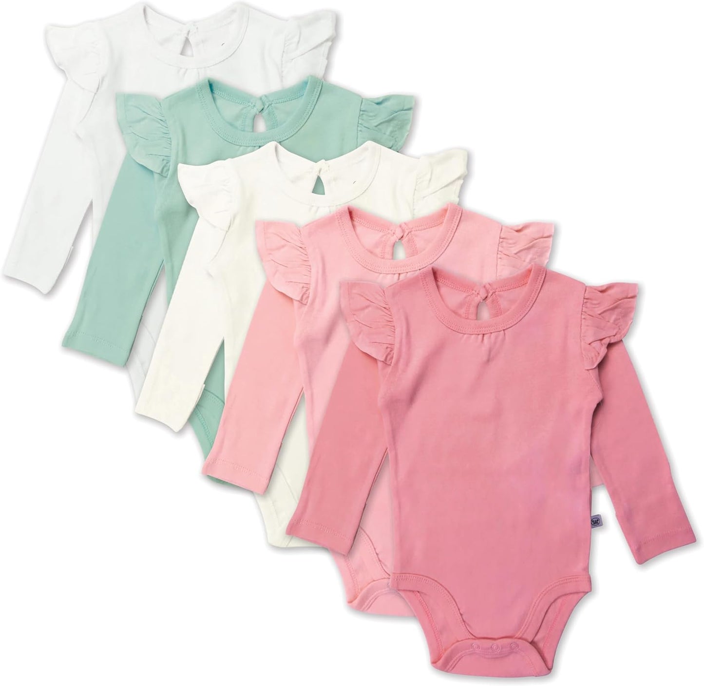 HonestBaby Baby Girls Long Sleeve Ruffle Bodysuits 5-Pack