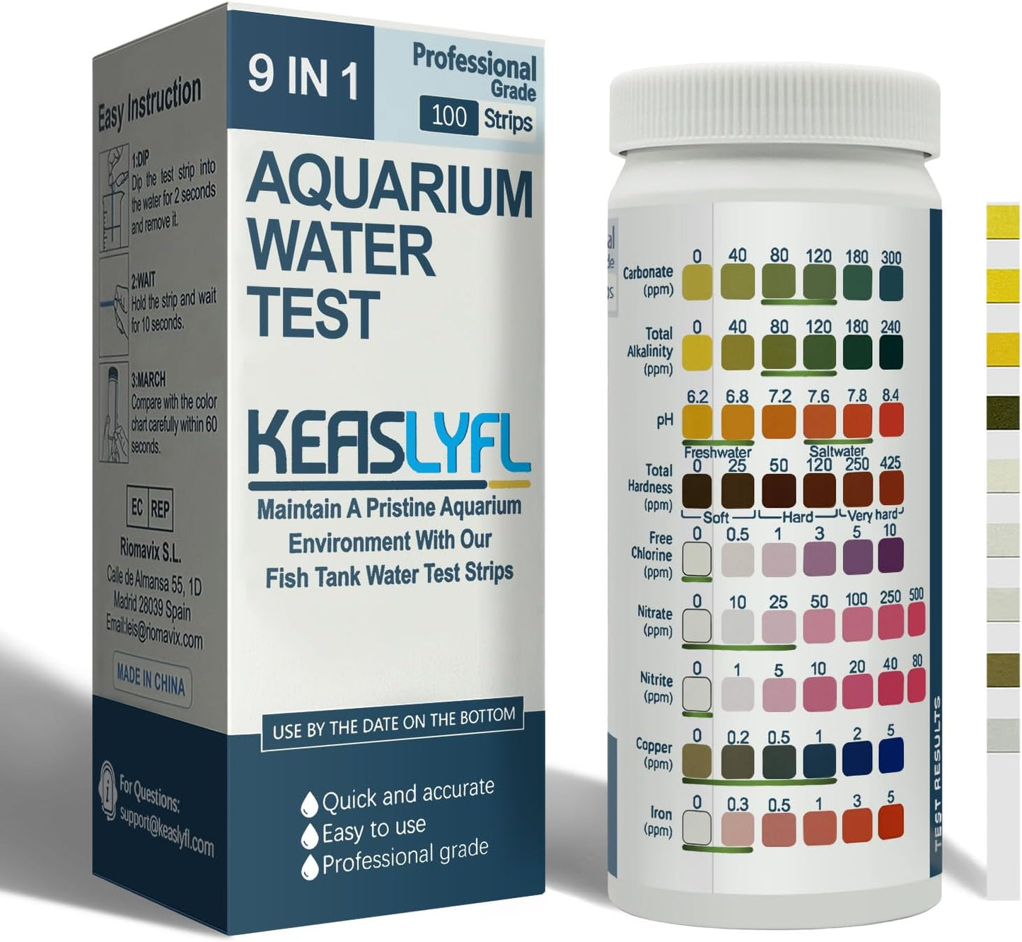 9-in-1 Aquarium Test Kit + eBook w/ 100 Strips! Test All Water Parameters Easily!