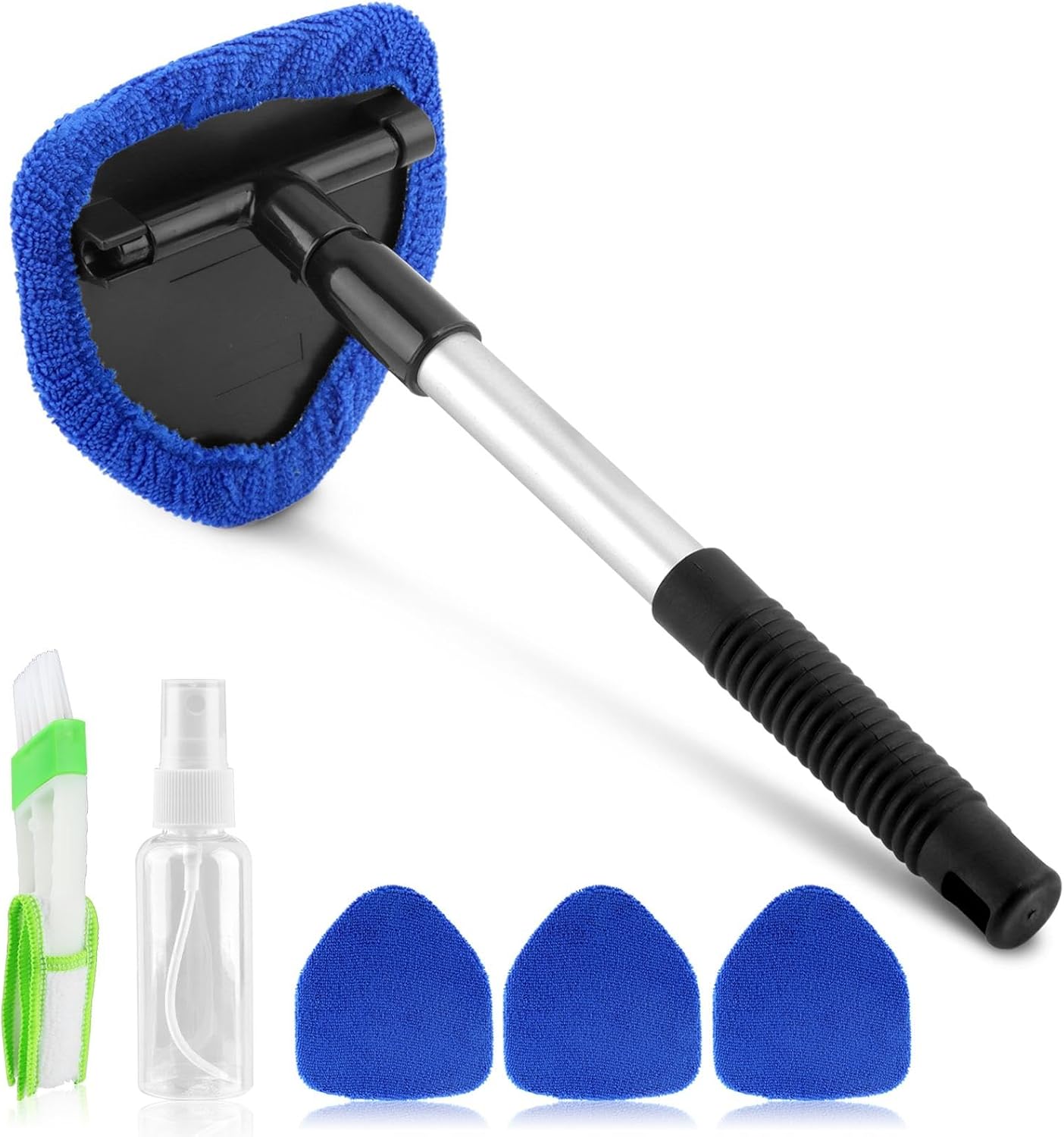 Ultimate Windshield Cleaner Kit - 4 Microfiber Pads, Extendable Handle