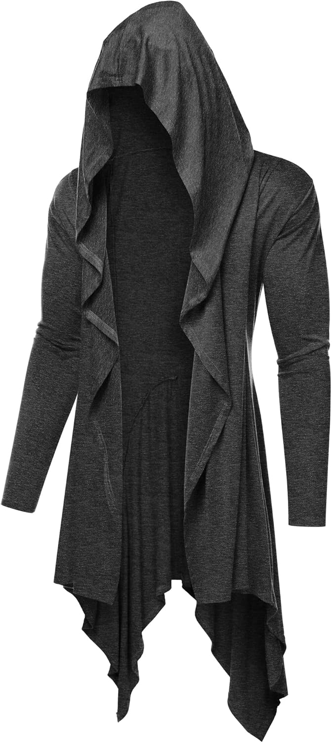 Stylish Long Hooded Cardigan with Ruffle Shawl Collar Design